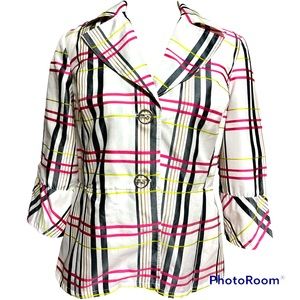 VNTG requirement white pink black plaid blazer size M